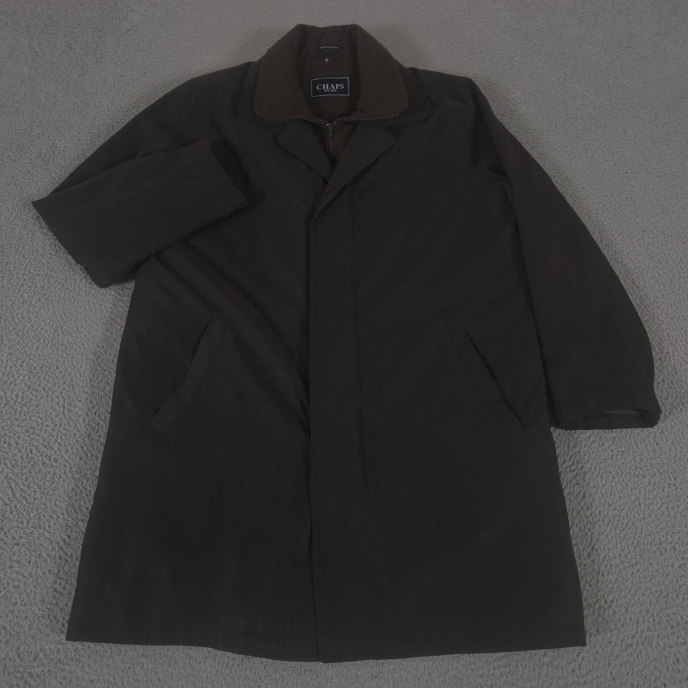 Chaps Jacket Mens 42 Long Brown Solid Polyester Car Coat Removable Liner Quilted